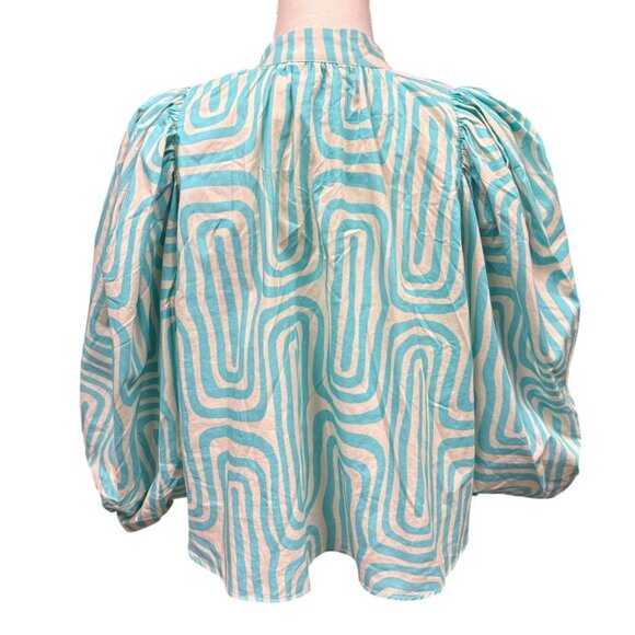 NWT Sundress Turquoise Blue Balloon Sleeve Seychhelles Cropped Top Fits XS - L - Picture 3 of 10
